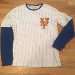Kids Long Sleeve Blue and White Striped Mets Tee